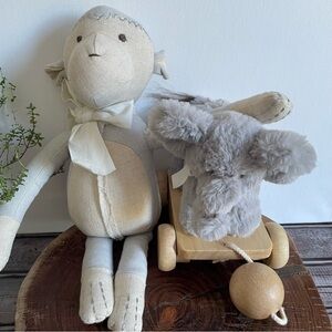 Pottery Barn Kid plush stuffed animal baby nursery elephant monkey gray neutral